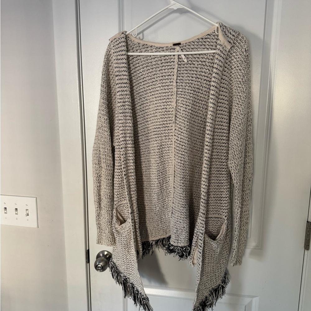 Free People Beige Knit Cardigan with Fringe